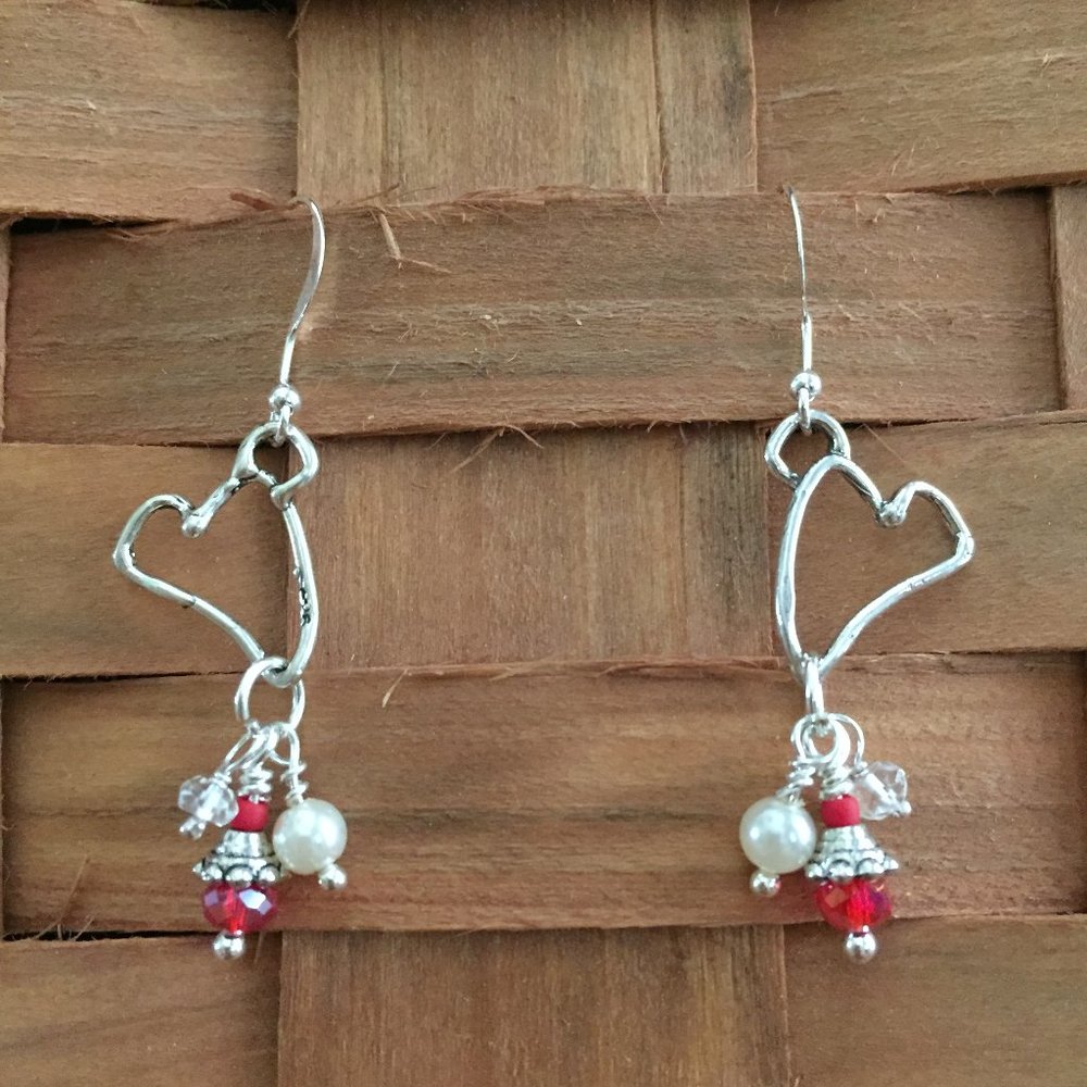 925 SS Artisan Heart Earrings with Dangles - Picture 2 of 3